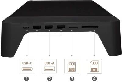 EYES 8 BLACK- Hızlı Wireless Şarj Hazneli - USB SD Kart HUB Çoklayıcılı Monitör Stand - 2