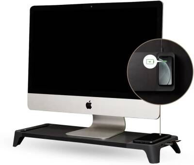 EYES 8 BLACK- Hızlı Wireless Şarj Hazneli - USB SD Kart HUB Çoklayıcılı Monitör Stand - 4